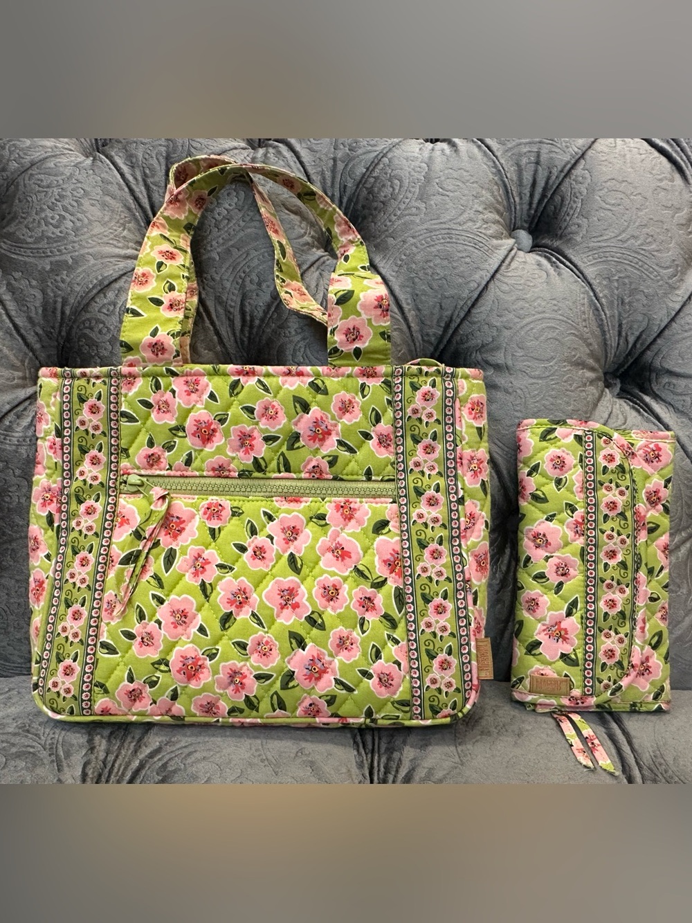 NEW Quilted Floral Tote Bag & Wallet in Pink & Green by Maggi B